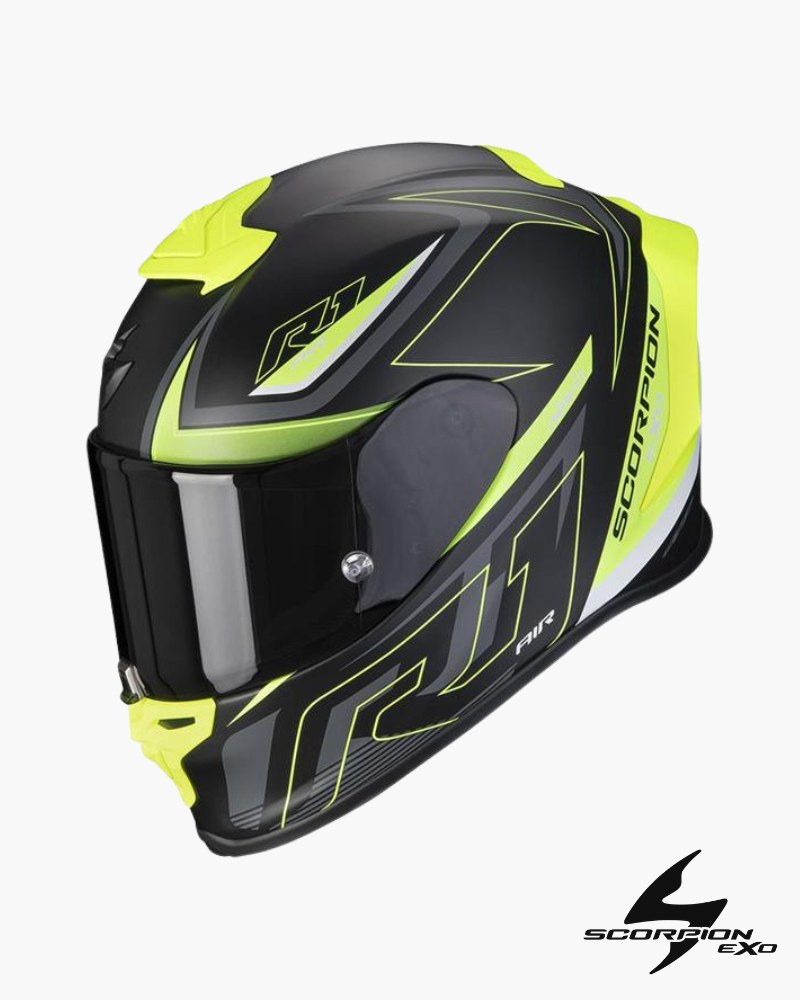 Casque Scorpion EXO-R1 Air Gaz Noir Mat Jaune Fluo