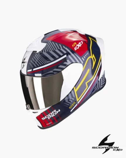 CASQUE ADULTE INTEGRAL SCORPION EXO R1 EVO AIR VICTORY ROUGE BLEU JAUNE