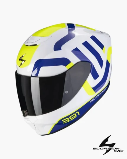 Casque Scorpion EXO-391 AROK White Blue Neon Yellow